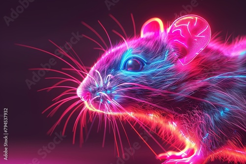 animal cat background beauty pet cute illustration feline black face closeup portrait nature eye mammal fur colorful concept Colorful glowing neon rat mouse animal © Rayhanbp