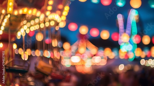 The defocused background at Glastonbury Glee Blur reveals glimpses of carnival rides and glittering tents hinting at the nonstop festivities happening just out of focus. . photo