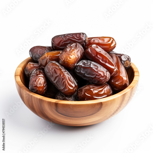 Fresh dates in bowl isolated on white background