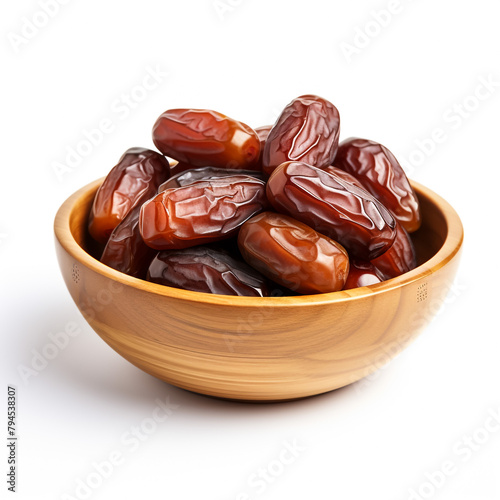 Fresh dates in bowl isolated on white background