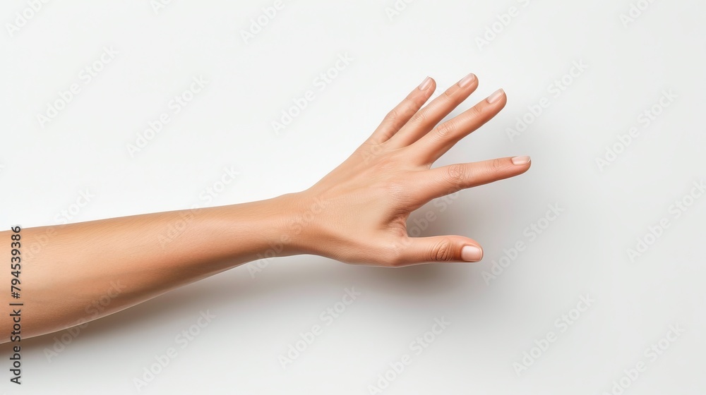 hands of the person on white background.