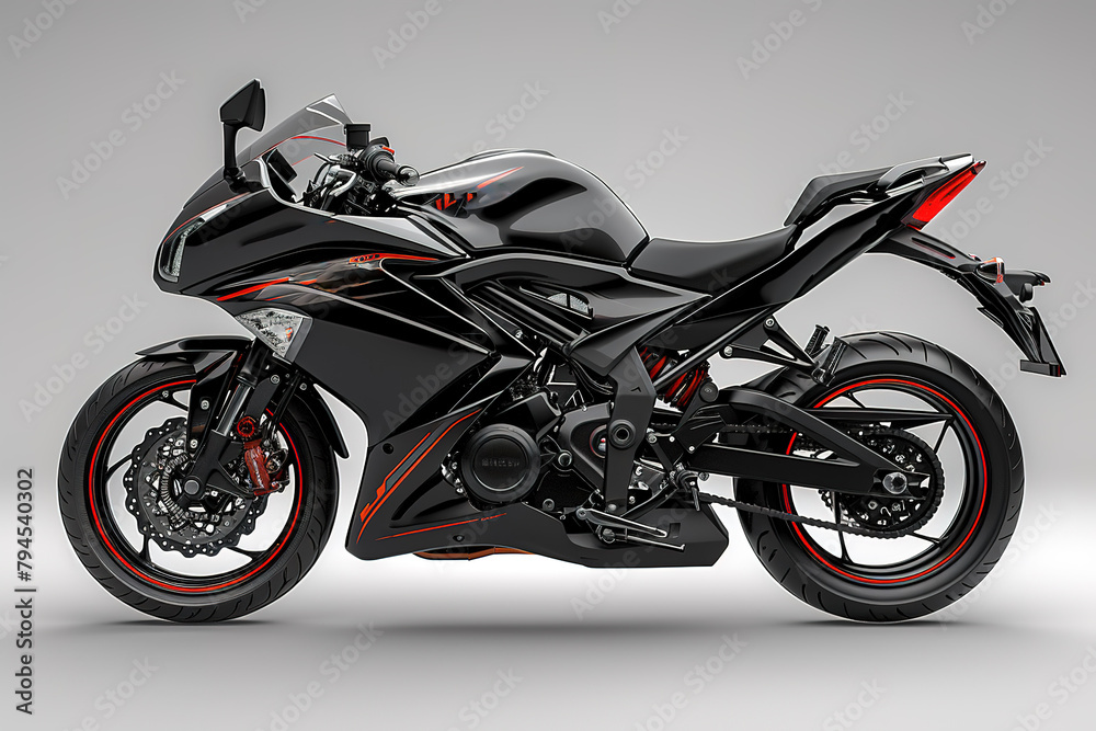 black motorcycle with a red frame isolated copy space for text