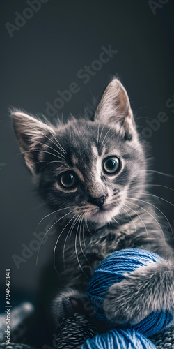 Título Gatinho fofo brincando com uma bola de lã photo