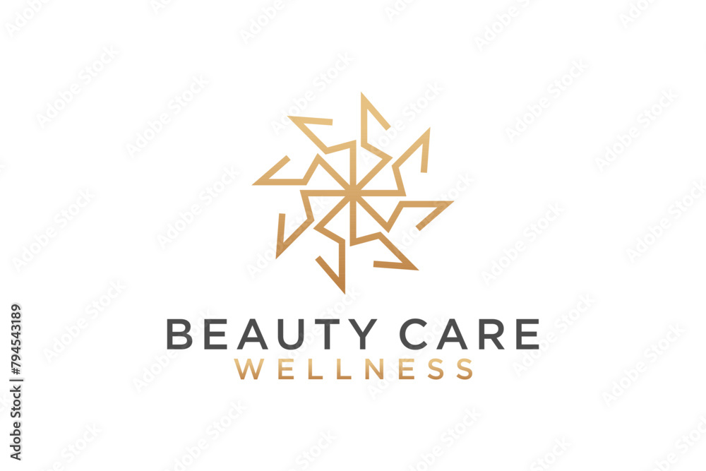 Beauty spa logo design spark shape golden illustration modern minimalist line style.