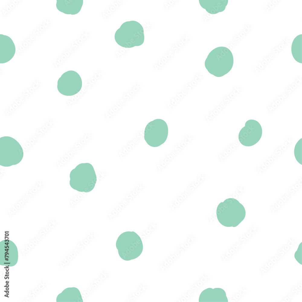 Abstract seamless pattern with aquamarine, turquoise cute adorable little doodle handwritten polka dots for babies. Can use for fabric print and design, for kids, nursery and scrapbooking, journaling