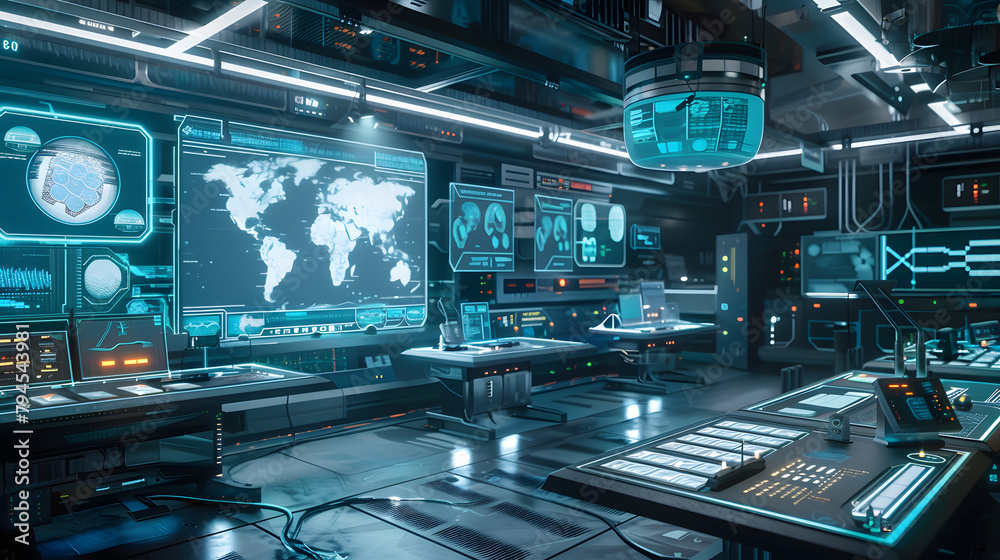 Futuristic laboratories filled with glowing screens and holographic displays, herald innovative technological advances and a modern work environment. Futuristic laboratories filled with glowing screens and holographic displays, herald innovative technological advances and a modern work environment.