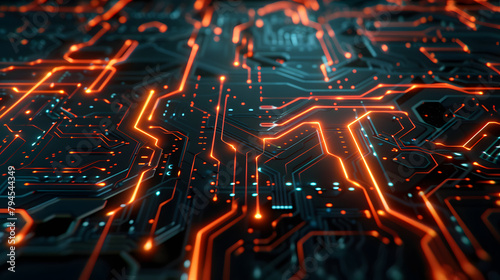 futuristic digital circuit board with glowing circuit traces, electronic components. a symbol of the digital era, very detailed and realistic. image for digital abstract background