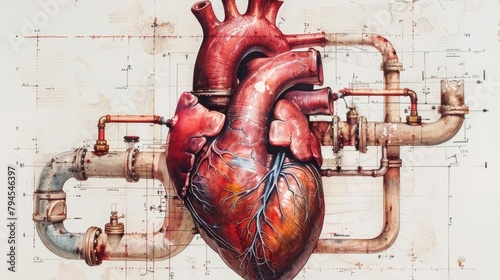 Illustration of heart and pipework photo