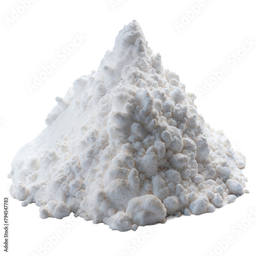 Close-up of a textured pile of white powder on a transparent background