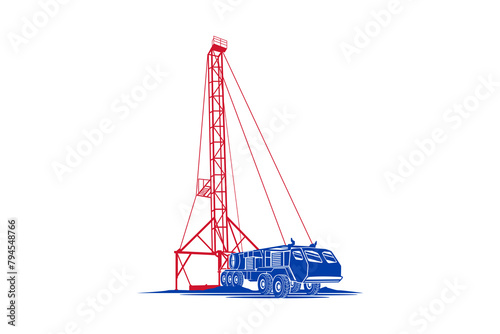 Logo design Truck Mounted Water Well Drill, Groundwater drilling truck with tower drill, or kerosene drilling industrial truck.