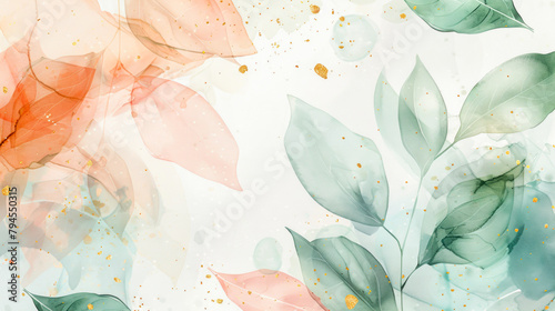 Background illustration with abstract elements in shades of salmon and gold.