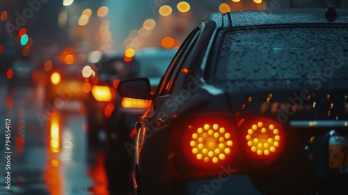 Soft glowing orbs of taillights and headlights blend together in a blurred sea of urban chaos the perfect backdrop for a dramatic and cinematic scene. .
