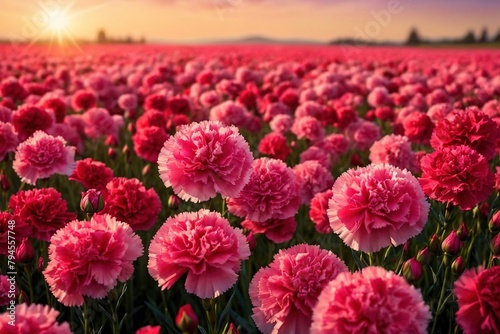 Fresh field of carnation flowers blooming in nature, spring and summer blossoms #794557748