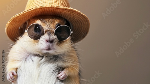 Charming Lemming with Sunglasses and Trilby Hat, Space for Text Overlay photo