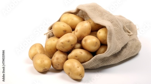 Potatoes in a burlap bag on a white background. Isolated
