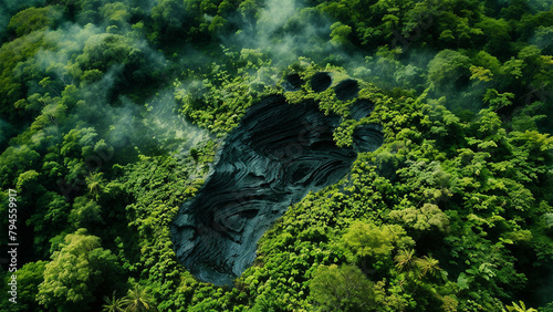 carbon footprint in a big green forest