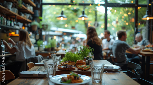 Blurry image of a restaurant interior background