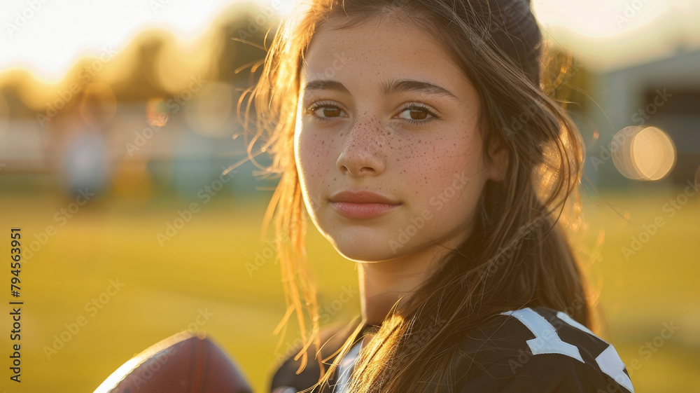 Portrait of a female high school flag football player
