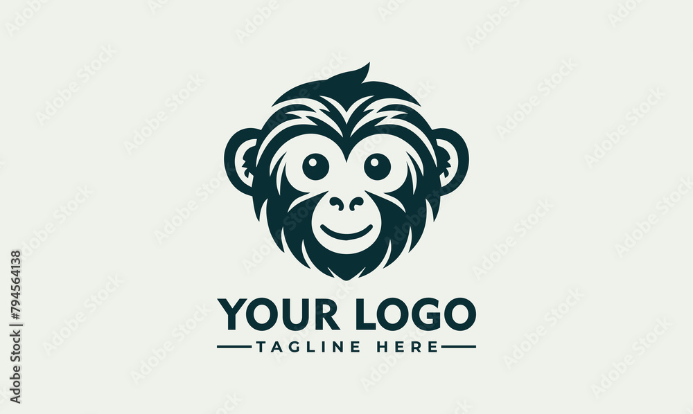simple monkey Animal vector illustration Geek monkey logo Chimpanzee vector logo design