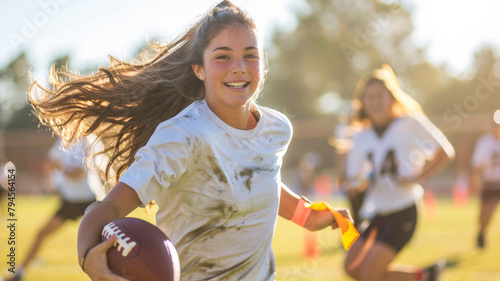 Portrait of a female high school flag football player