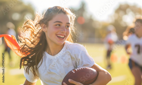 Portrait of a female high school flag football player