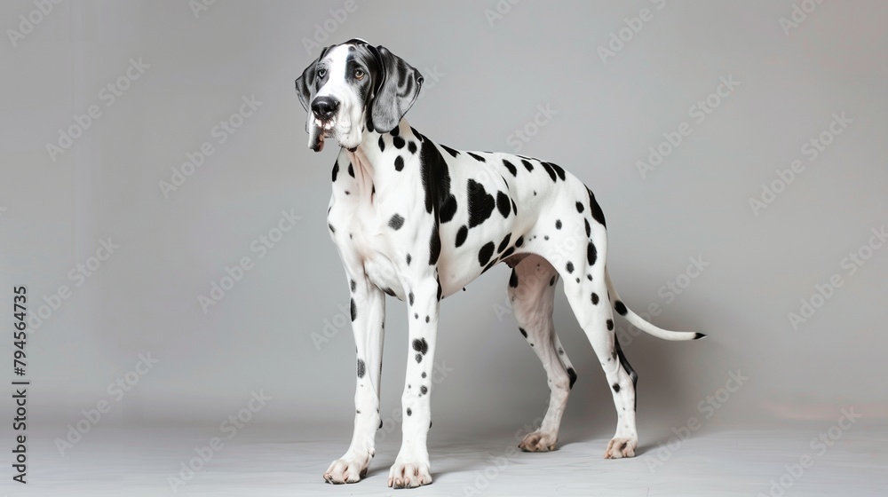 Fashionable Great Dane Dog Standing on Plain Background, Room for Text Overlay