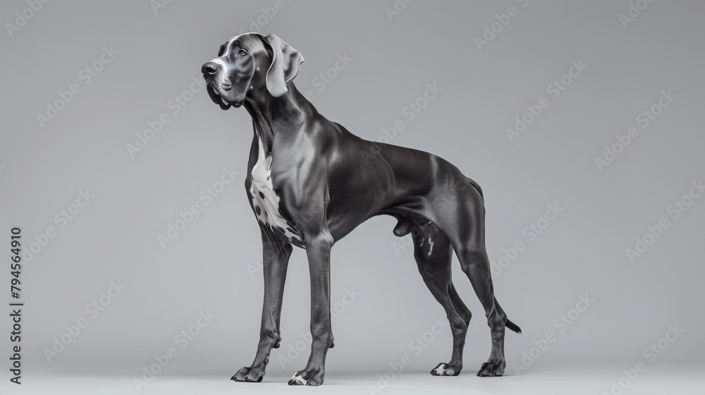 Fashionable Great Dane Dog Standing on Plain Background, Room for Text Overlay Fashionable Great Dane Dog Standing on Plain Background, Room for Text Overlay