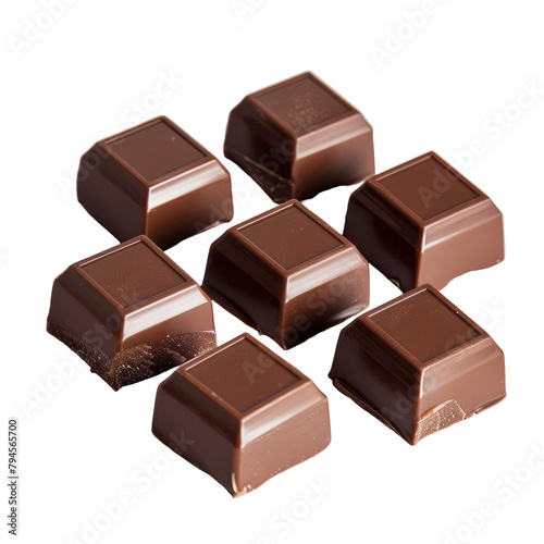 Chocolate cubes displayed on a crisp transparent background set against a clear transparent background