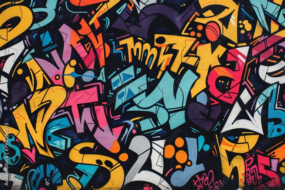Vivid graffiti art decorates a wall with colorful paint and patterns