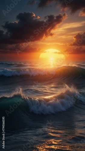 Hyper realistic sunset over sea with nice sky