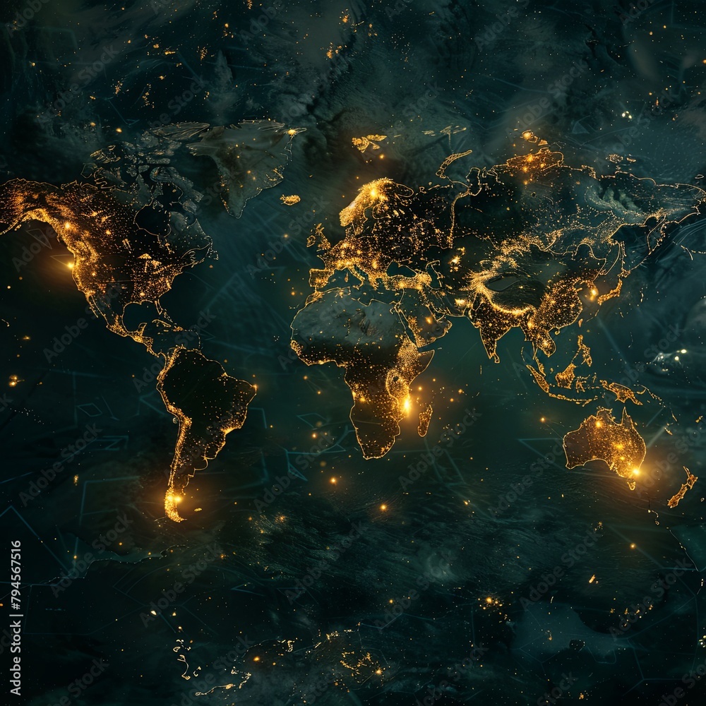 Obraz premium Global Network of Interconnected Commerce on Warm Orange Canvas