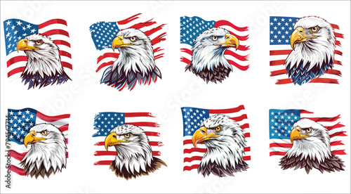 Eagle head with American flag, American eagle, American flag painted bald eagle, Colorful eagle mascot logo, American eagle with USA flag photo
