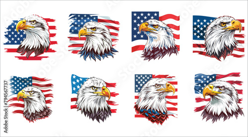 Eagle head with American flag, American eagle, American flag painted bald eagle, Colorful eagle mascot logo, American eagle with USA flag