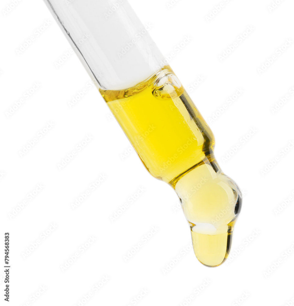 Fototapeta premium Dripping tincture from pipette isolated on white