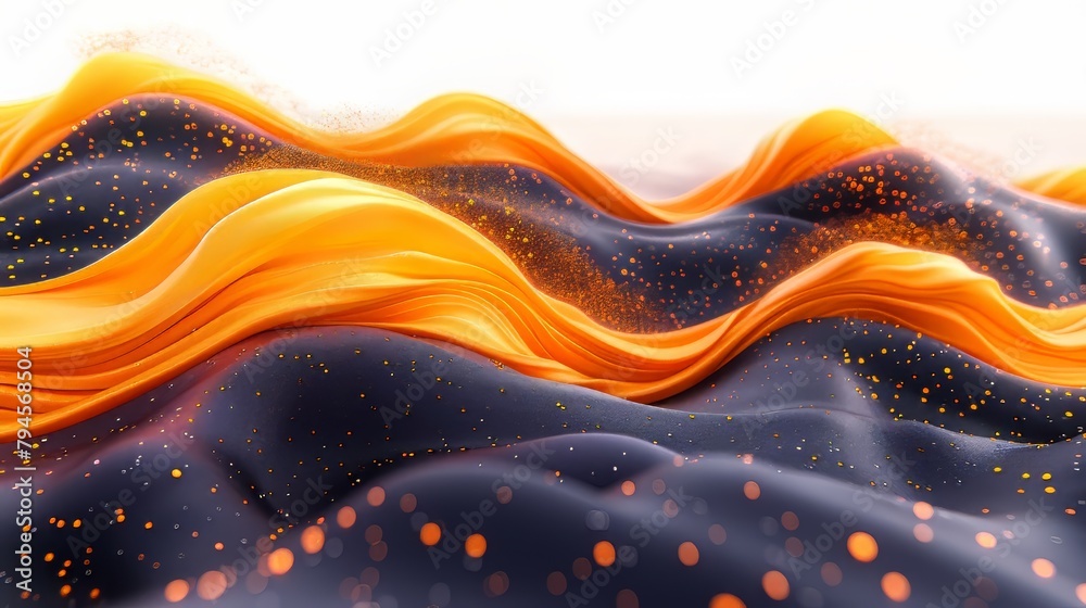 Abstract wavy with glowing particles of orange and black futuristic ...
