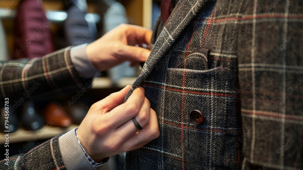 Man getting fitting for a modern suit Man getting fitting for a modern suit