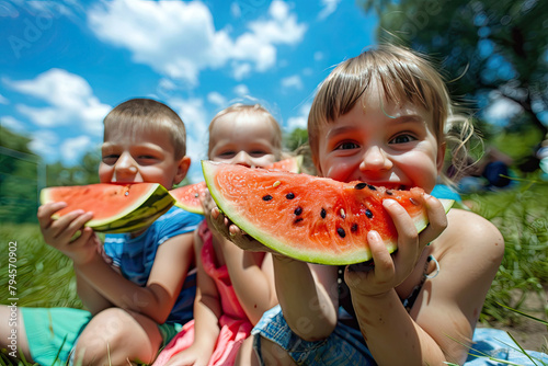 Cute Happy Summer Kids Eati...