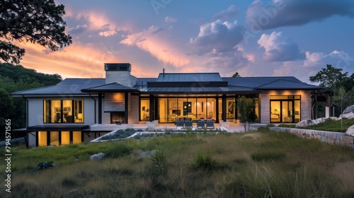 Contemporary ranch-style home with an open floor plan  AI generated illustration