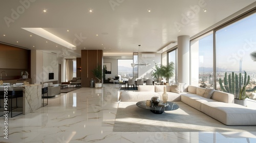 Contemporary penthouse with panoramic city views AI generated illustration