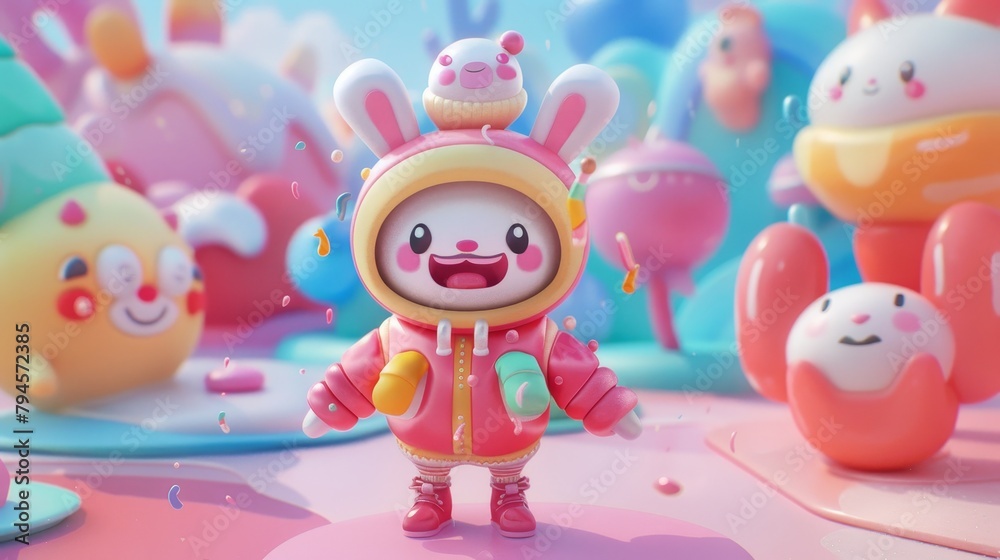 Obraz premium Cute and charming characters brought to life in a delightful 3D style AI generated illustration