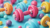 Cute 3D style of colorful dumbbells and weights  AI generated illustration