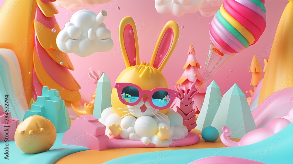 Cute and whimsical illustrations in a colorful and vibrant 3D style  AI generated illustration - obrazy, fototapety, plakaty 