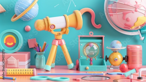 Cute and whimsical 3D models of educational tools in a colorful style AI generated illustration