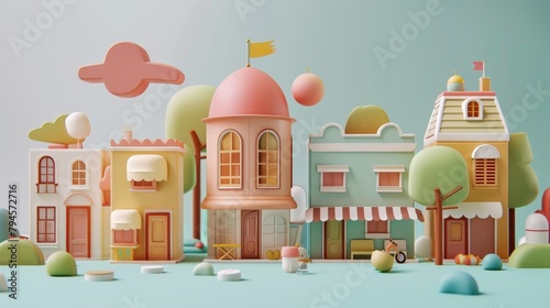Cute and whimsical 3D buildings AI generated illustration