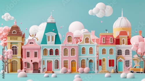 Cute and whimsical 3D buildings AI generated illustration