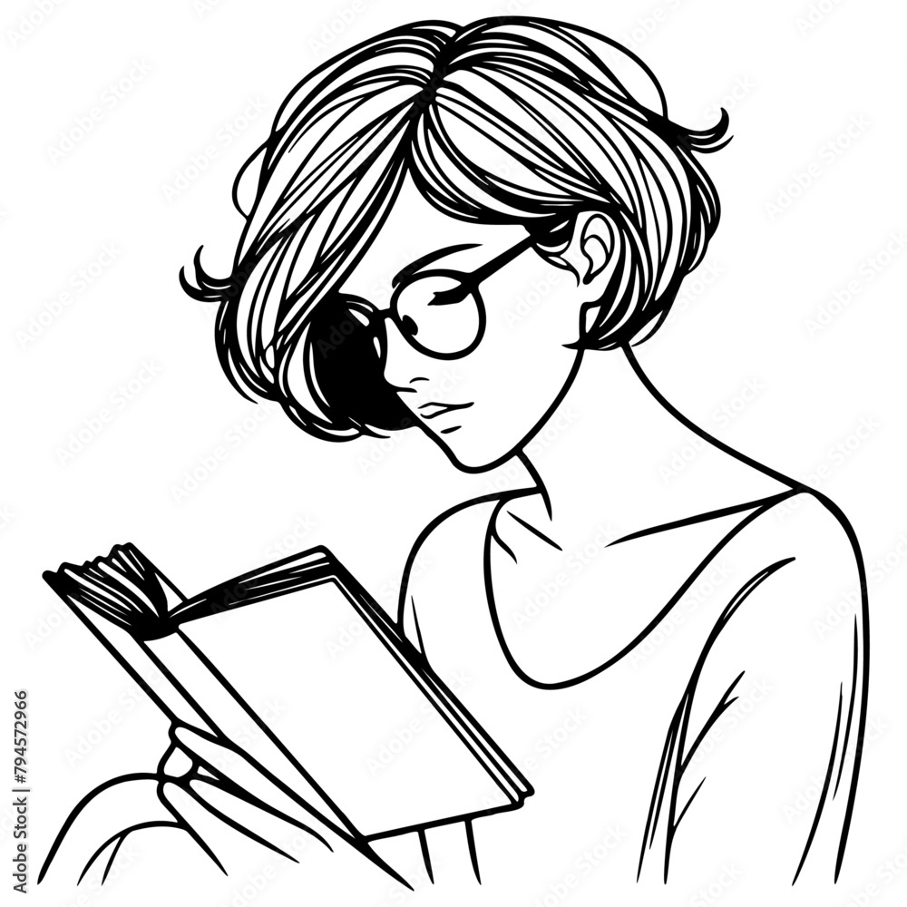 Woman Read Book Sketch Drawing. Woman Read Book Sketch Drawing.