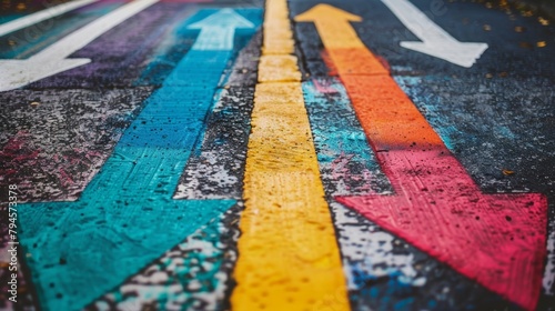 Vibrant Directional Arrows on Urban Street Surface