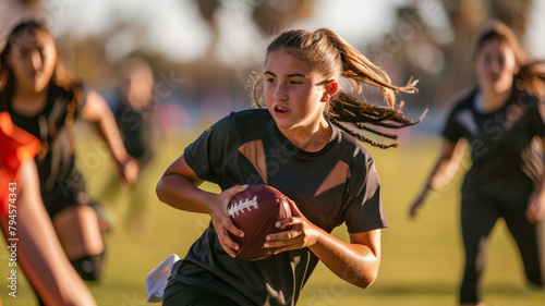 Portrait of a female high school flag football player