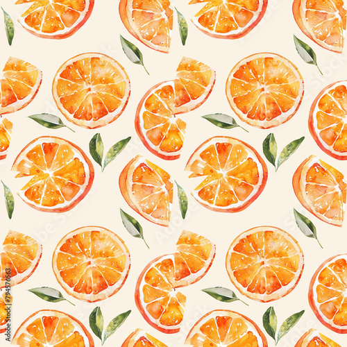 Whimsical watercolor pattern of oranges, adding a playful charm to fabric, wallpaper, and poster backgrounds