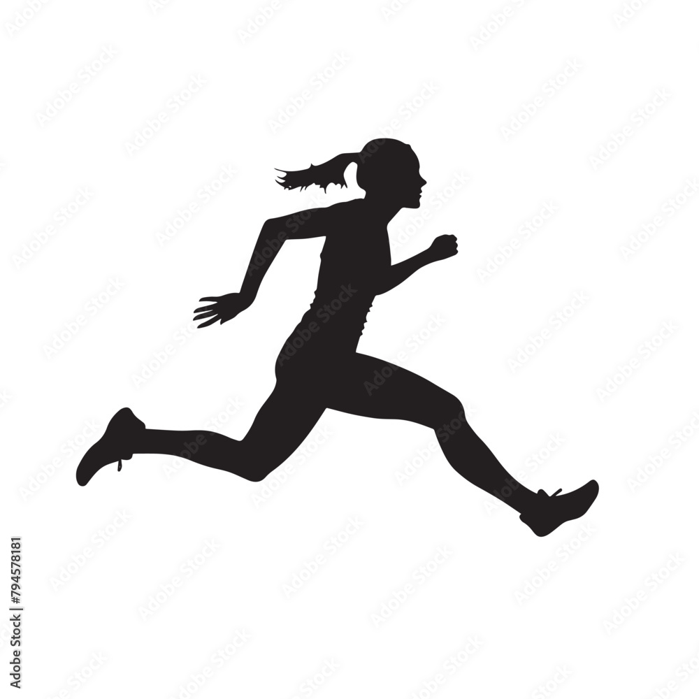 Vector silhouette of a female athlete running. Flat cutout icon of a sports person Vector silhouette of a female athlete running. Flat cutout icon of a sports person